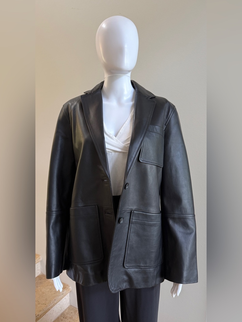 New PROENZA SCHOULER WHITE LABEL Tesema Leather Blazer Jacket Black Size 4